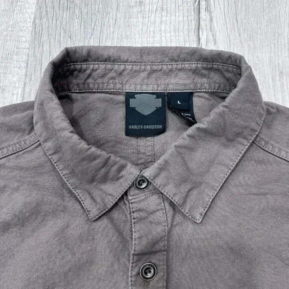 Harley Davidson Shirt Mens Large Short Sleeve Gray HDMC Button Down Biker - Picture 3 of 11